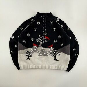 Vintage Mandal Bay Sweater Womens S Black Winter Cardinal Snowflake Knit 90s